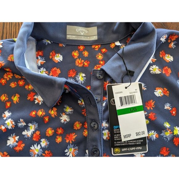 Women's Callaway OPTR-DRI Short Sleeve Golf Polo Size Large Floral Blue UPF NEW - Picture 5 of 6